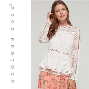 ENDLESS ROSE White Crochet Lace Peplum Top- Medium